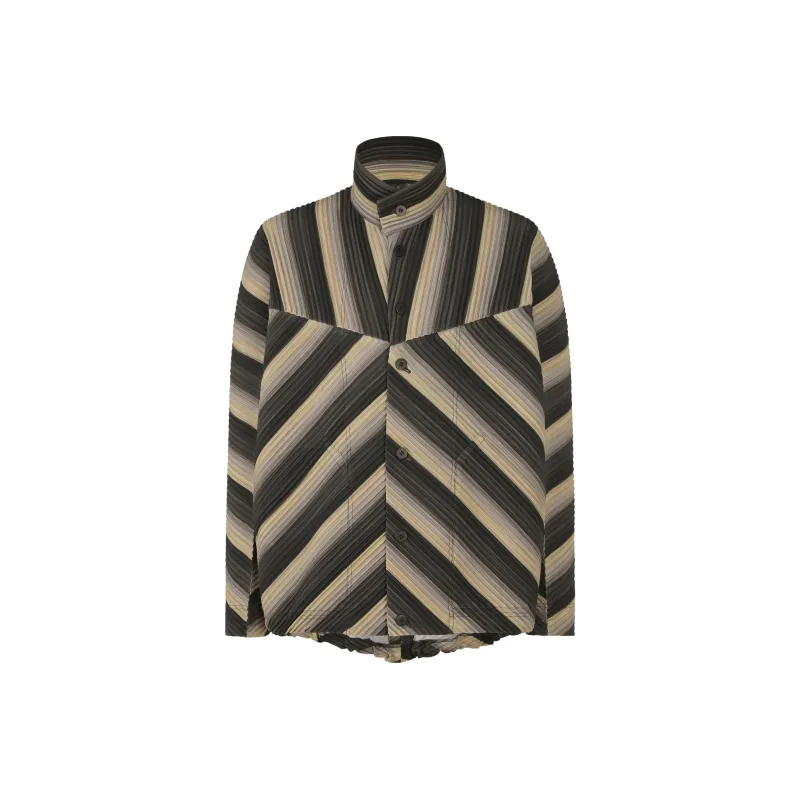 Homme Plissé Issey Miyake Striped Button Up Pleated Jacket-0
