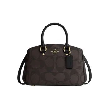 COACH Coated Canvas One Shoulder Handbag Trumpets Women's Gold & Walnut & Black