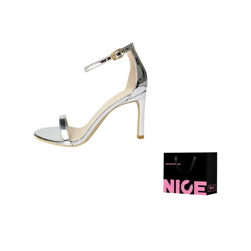Luji One Strap Sandals 6cm/8cm/10cm Women's Black/Apricot/Black Flash/Silver/Champagne Gold-35