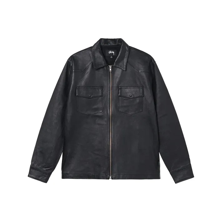 Stussy Leather Jackets Men Black-0
