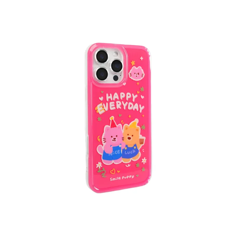 Wei Xin Acrylic Material Pink Kitten Yellow Bear Phone Cases Compatible With IPhone 16/15 Pro Max/Apple 13/14 Pro/Max-1