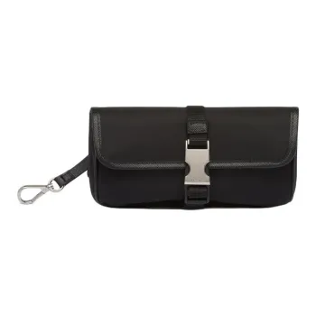 PRADA Re-NylonSaffiano Fabric With Leather Eyeglass Case Clutch Men's Black