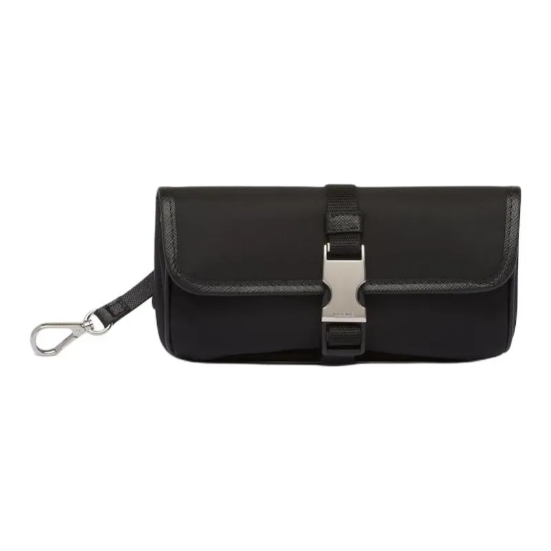 PRADA Re-NylonSaffiano Fabric With Leather Eyeglass Case Clutch Men's Black-0