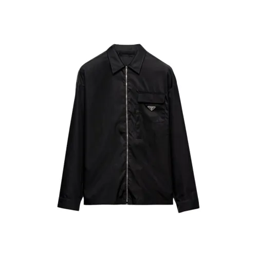 PRADA Logo Plaque Zip Up Shirt