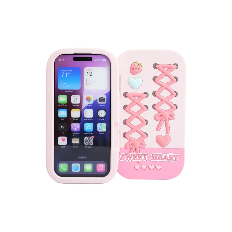 Wei Xin Silicone Material Flap Bowknot Strawberry Phone Cases Compatible With IPhone 16/15 Pro Max/Apple 13/14 Pro/Max-1