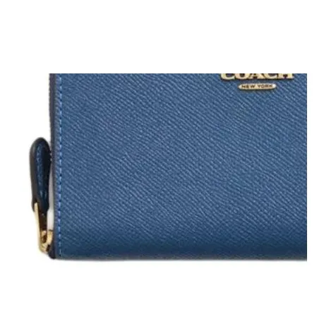 COACH Zip Around Cross-Stitch Leather Wallet Medium Size Unisex Blue-4