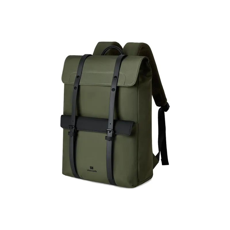 PIERRE CARDIN Fabric, Synthetic Leather Backpack Large Size Unisex Black/Green-8