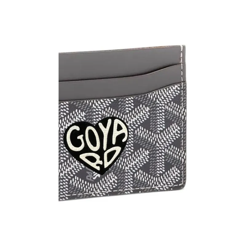 GOYARD Saint-Sulpice Canvas With Leather Dog's Teeth Card Clip Card Holder Unisex Gray Spells Black Small Hearts-4