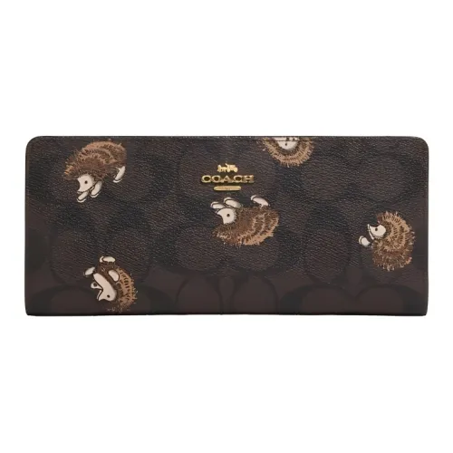COACH Slim Wallet Coated Canvas With Smooth Leather Card Holder Wallet Women's Brown & Black