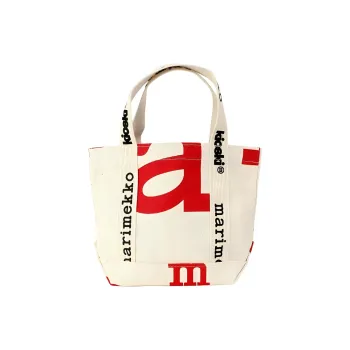 Marimekko Cotton Tote Bag, Shopping Bag, Handbag Women's White & Red