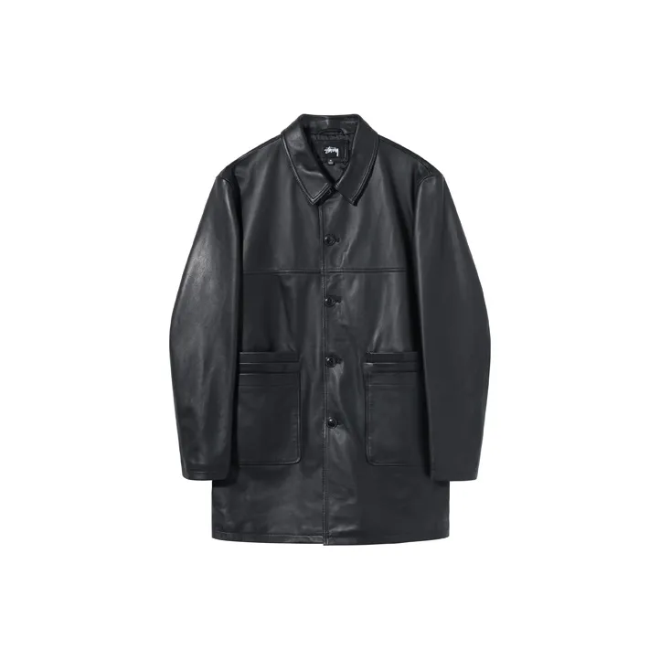 Stussy Leather Jackets Men Black-0