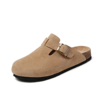 AMICNIEGD Leather Patchwork Slip Resistant Abrasion Resistant Closed Toe Slippers Women's