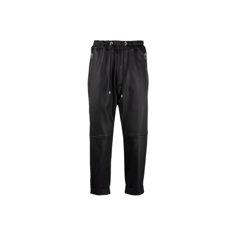 BALMAIN Drop crotch Leather Trousers-0