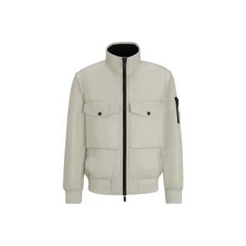 HUGO BOSS Water Repellent Bomber Jacket With Detachable Sleeves Jackets Coats Men's Ecru