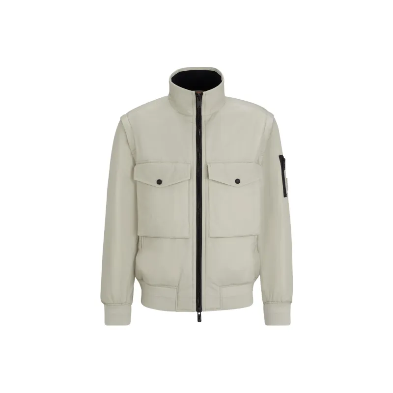 HUGO BOSS Water Repellent Bomber Jacket With Detachable Sleeves Jackets Coats Men's Ecru-0