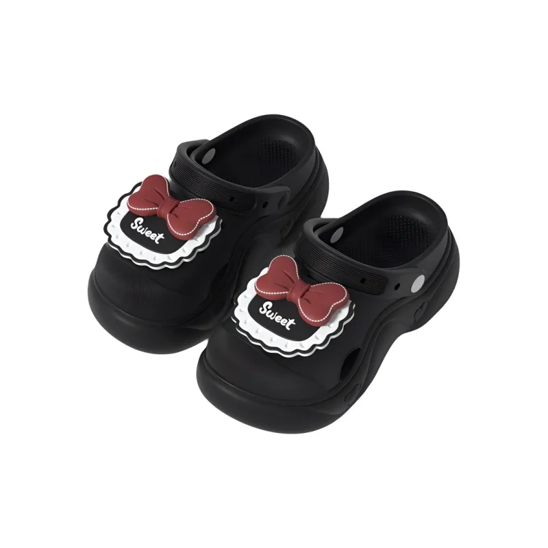 Ming Sheng Bowknot Clogs Summer Platform Height Increasing Squashy And Bouncy Feeling Slip Resistant Cute Slippers-4