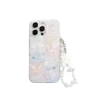 Sopi Acrylic Material Multicolor Plaid Patchwork Angel Deer Phone Cases Compatibility With IPhone 16/15/13/14/Pro/Max