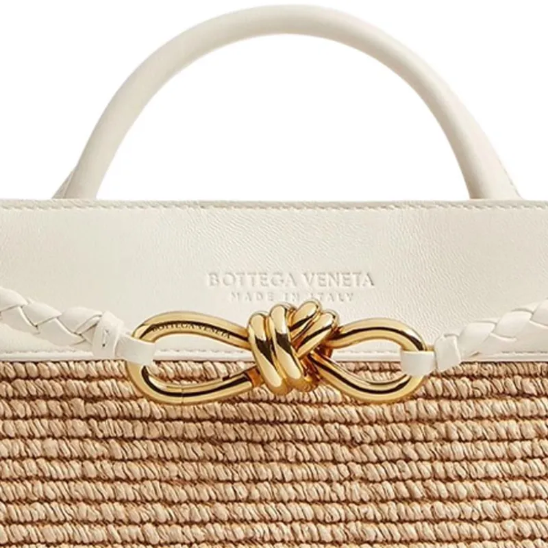 Bottega Veneta Andiamo Series Fabric Handbag Trumpets Women's Sea Salt Color/Natural-4