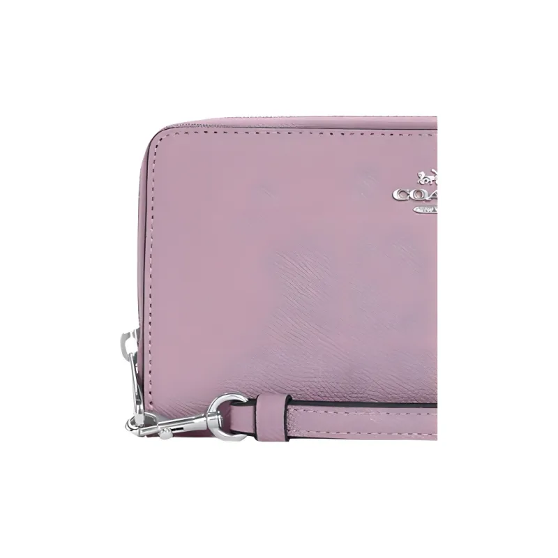 COACH Zip Around Cross Grain Leather Card Holder, Wallet Women's Purple-3