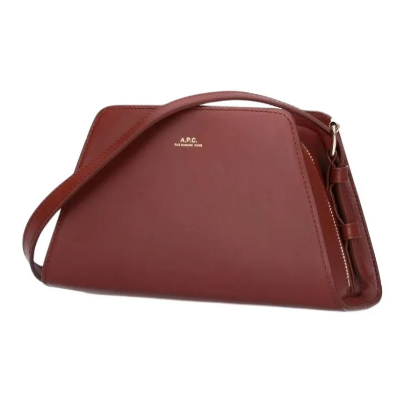 A.P.C Leather Trapezoid Bag, Crossbody Bag, Shoulder Bag Women's Burgundy-3