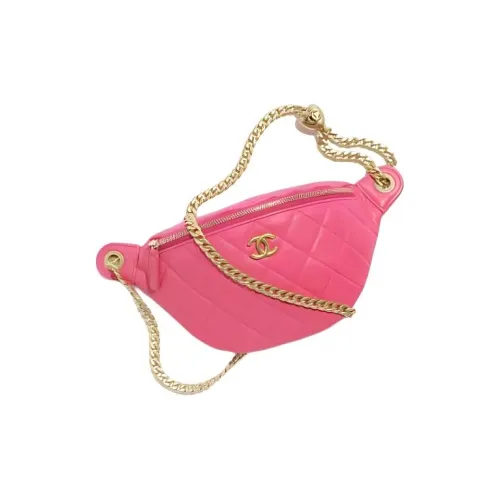 CHANEL Litchi Grain Cow Leather Fanny Pack Women's Pink