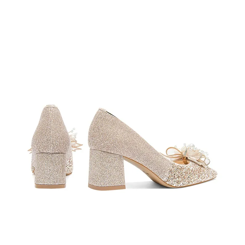 Holy Rose Chunky Heel High Heels Women's Gold-3