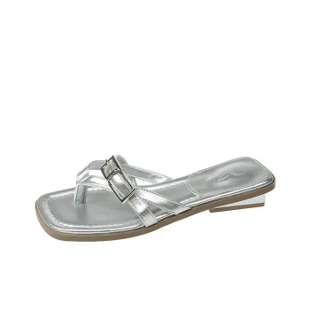 AJPAP Rubber Sole Metal Cut Out Quiet Odor Resistant Abrasion Resistant Slip Resistant Flip Flops Women's
