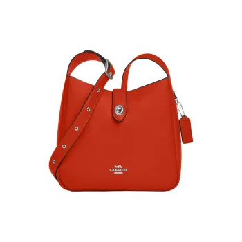 COACH Hadley Leather Shoulder Bag Medium Size Women's Silver & Deep Orange