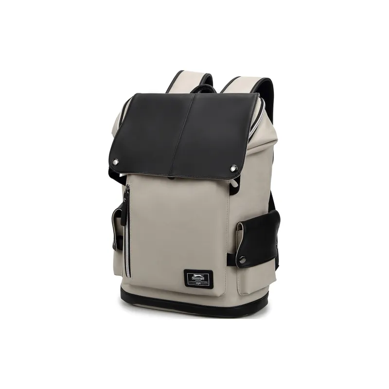 Slazenger PU Soft Leather Backpack Large Size Unisex Cool Black, Cream White-1