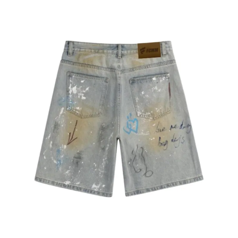 FCMM Denim Shorts Unisex Graffiti Light Blue-1