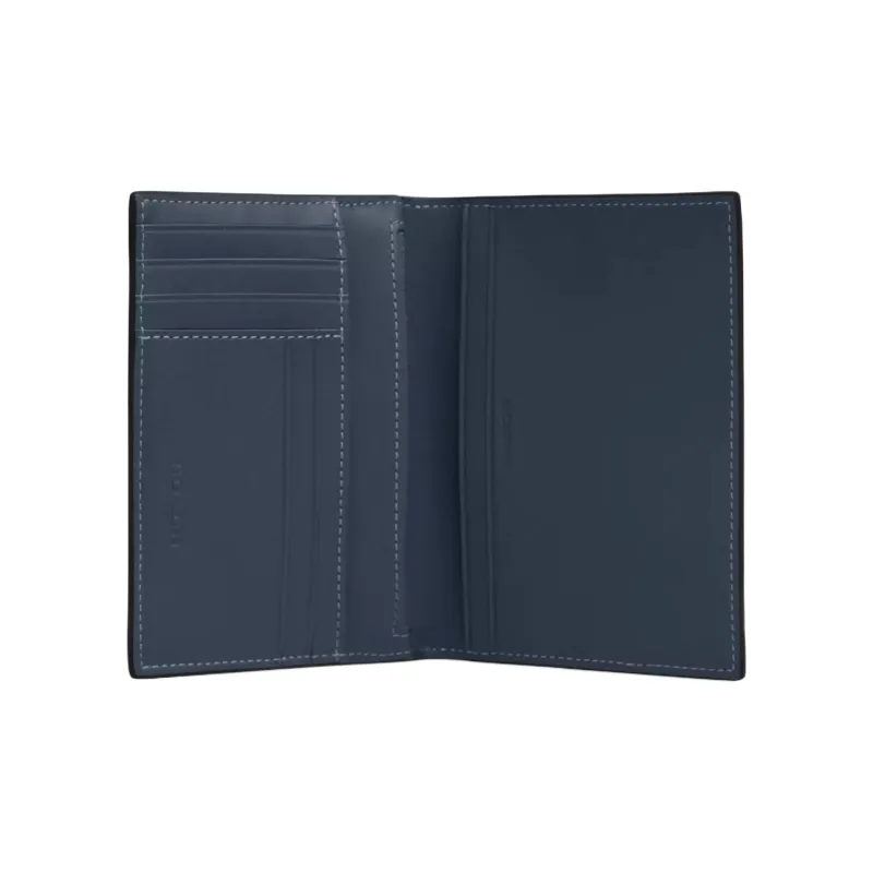 COACH Refined Pebbled Leather With Smooth Calfskin Passport Card Holder Wallet Mini Men's Bronze Denim Multicolor-1