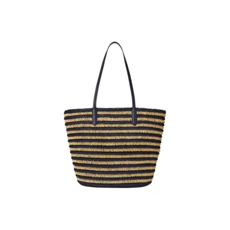 LAUREN RALPH LAUREN Genuine Leather Tote Bag, Shopping Bag, Shoulder Bag Tubas Women's Natural & Dark Blue-2