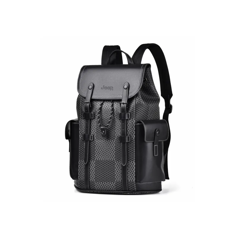 Jeep Synthetic Leather Backpack Unisex Black Large Plaid-1