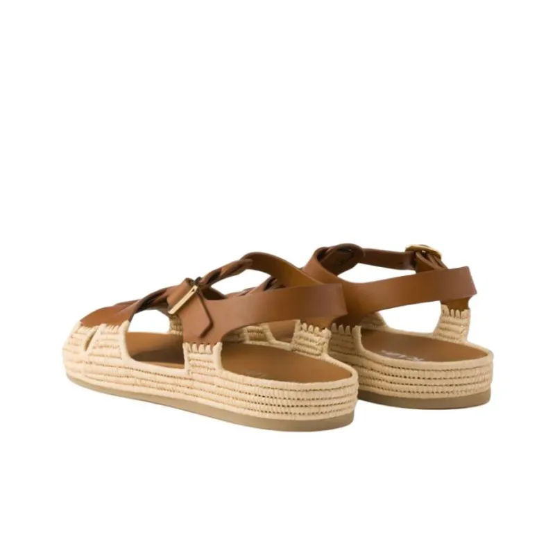 PRADA Leather One Strap Sandals Women's Brown-3