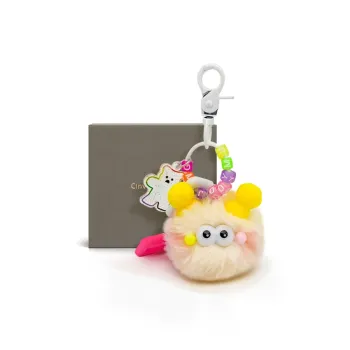 CinvaiKrose Rex Rabbit Fur Keychain Doll Bag Accessory Women's Ecru