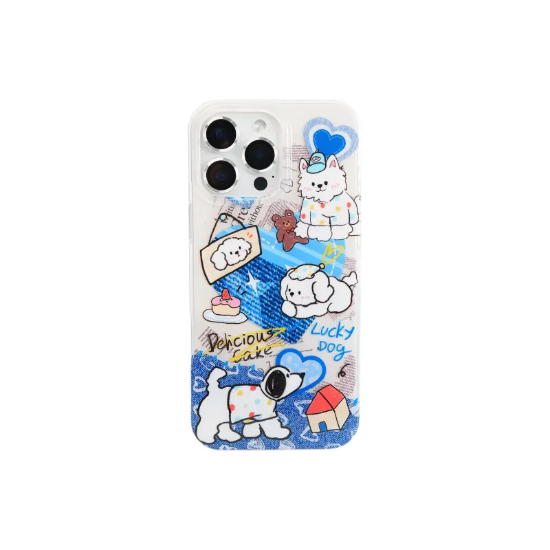 Wei Xin Acrylic Material Denim Heart Puppy Phone Cases Compatible With IPhone 16/15 Pro Max/Apple 13/14 Pro/Max-0