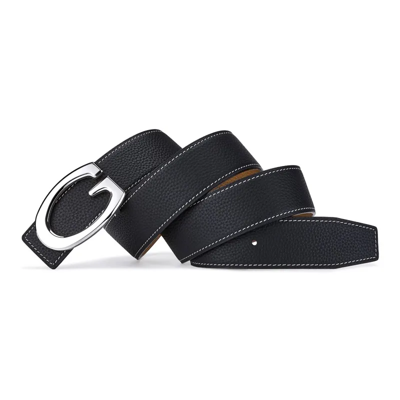 Jeccieziio Cow Leather Smooth Buckle Belt Men's Gunmetal, Gold, Silver Width 3.5CM-12