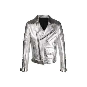 BALMAIN Leather Jackets Men Silver