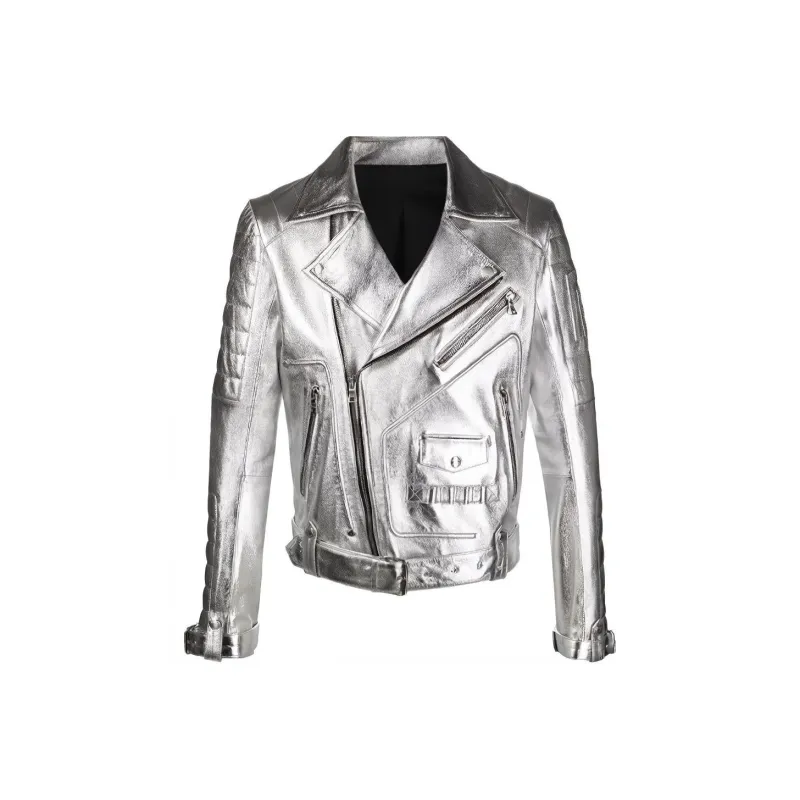 BALMAIN Leather Jackets Men Silver-0