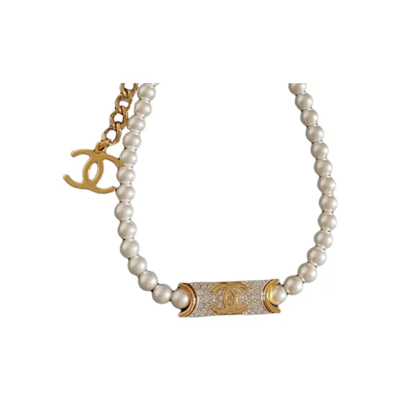 CHANEL Rhinestone Necklaces Women's Gold-0