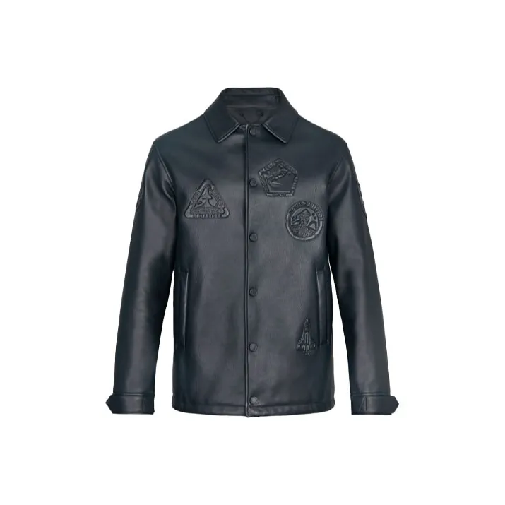 LOUIS VUITTON New Quarterly Products Of LV Leather Jacket Men's Black-0