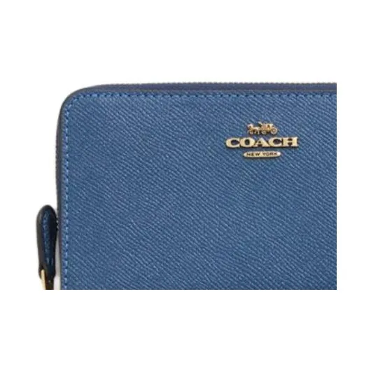 COACH Zip Around Cross-Stitch Leather Wallet Medium Size Unisex Blue-2