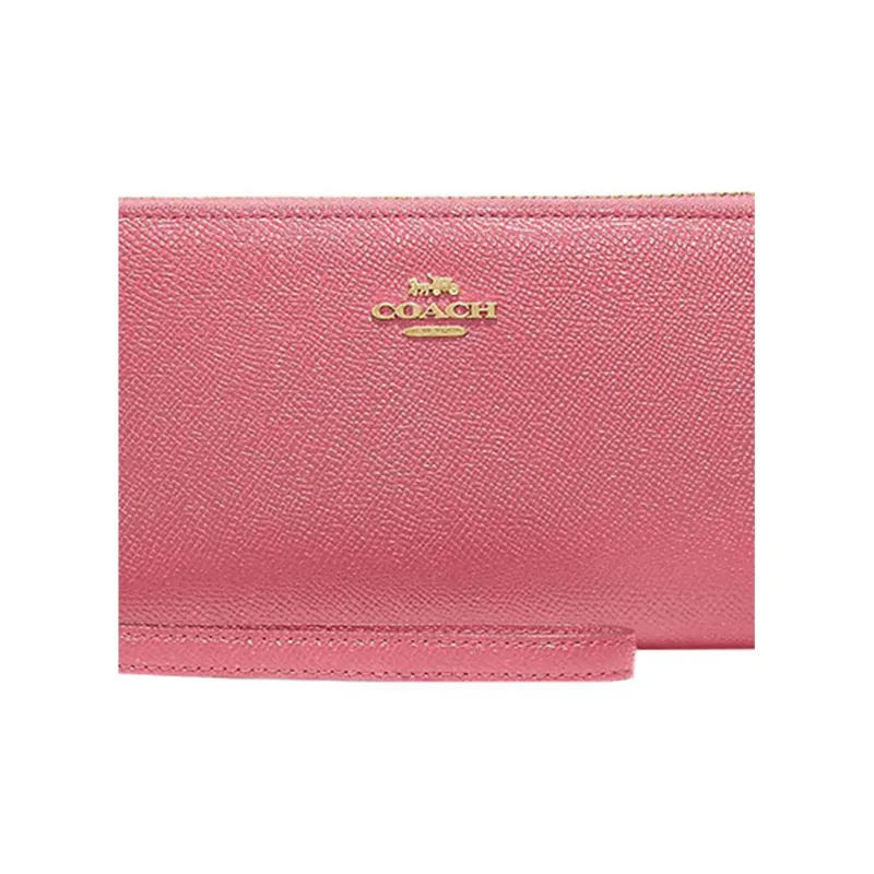COACH Continental Wallet Cross Grain Leather Card Holder Clutch Wallet Women's Toffee Pink-2