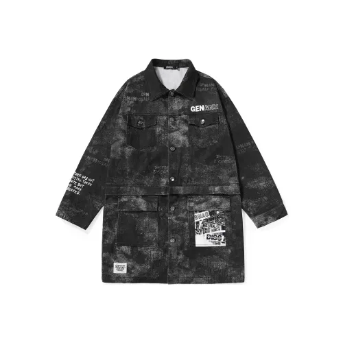 GENANX Trench Coats Unisex Black Gray Color