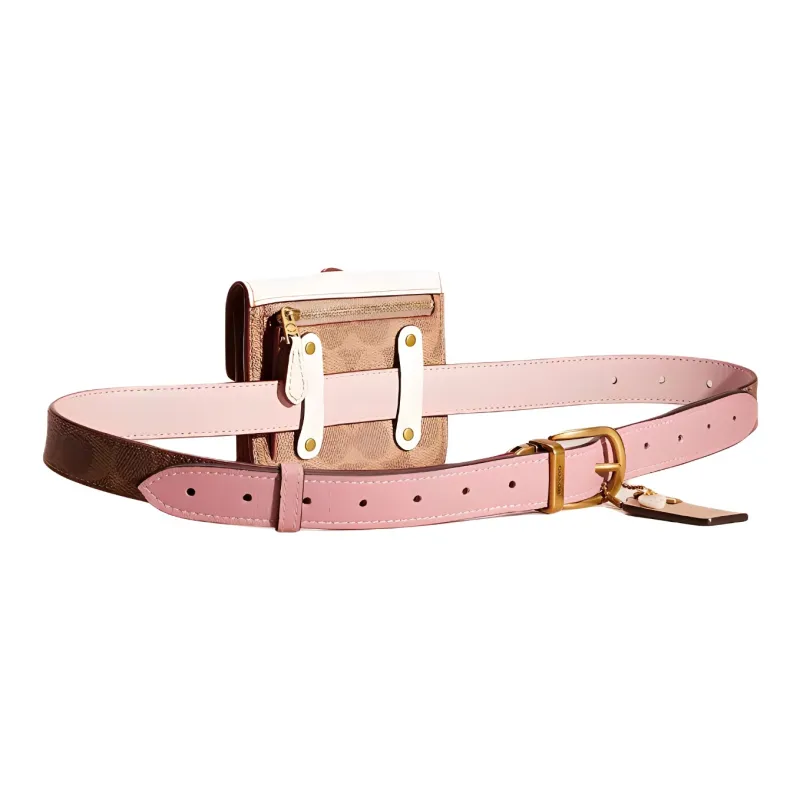 COACH Signature Coated Canvas And Refined Calfskin Fanny Pack Mini Women's Brass & Tan & Chalk-1