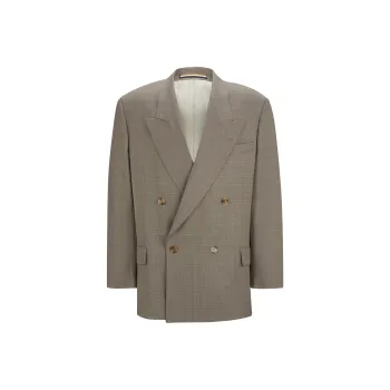 HUGO BOSS Relaxed-Fit Jacket In Checked Virgin-Wool Serge Jackets Coats Men's Gray