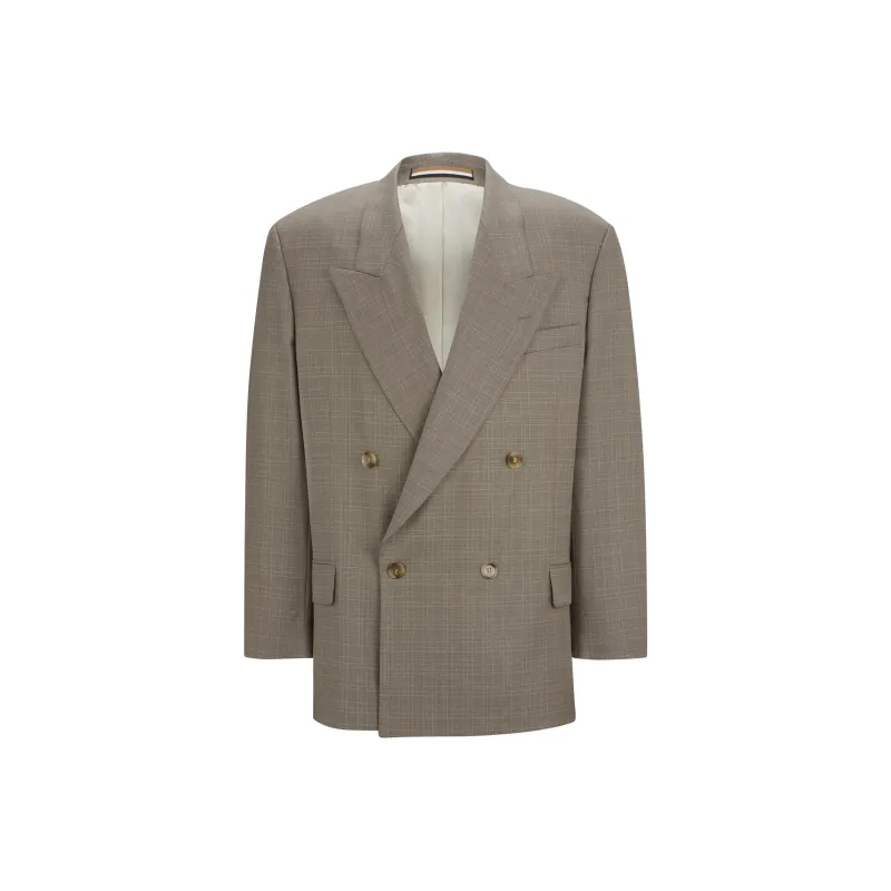 HUGO BOSS Relaxed-Fit Jacket In Checked Virgin-Wool Serge Jackets Coats Men's Gray-0