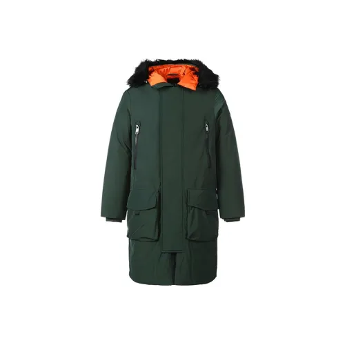 ARMANI EXCHANGE Solid Color Hooded Mid Length Puffer Jacket Men's Dark Forest Green