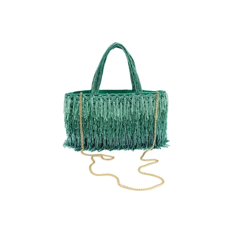 ZARA Polyester One Shoulder Handbag Medium Size Women's Green-2