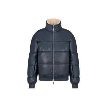 DIOR Quarterly New Products Leather Jackets Men Blue With White Lettering
